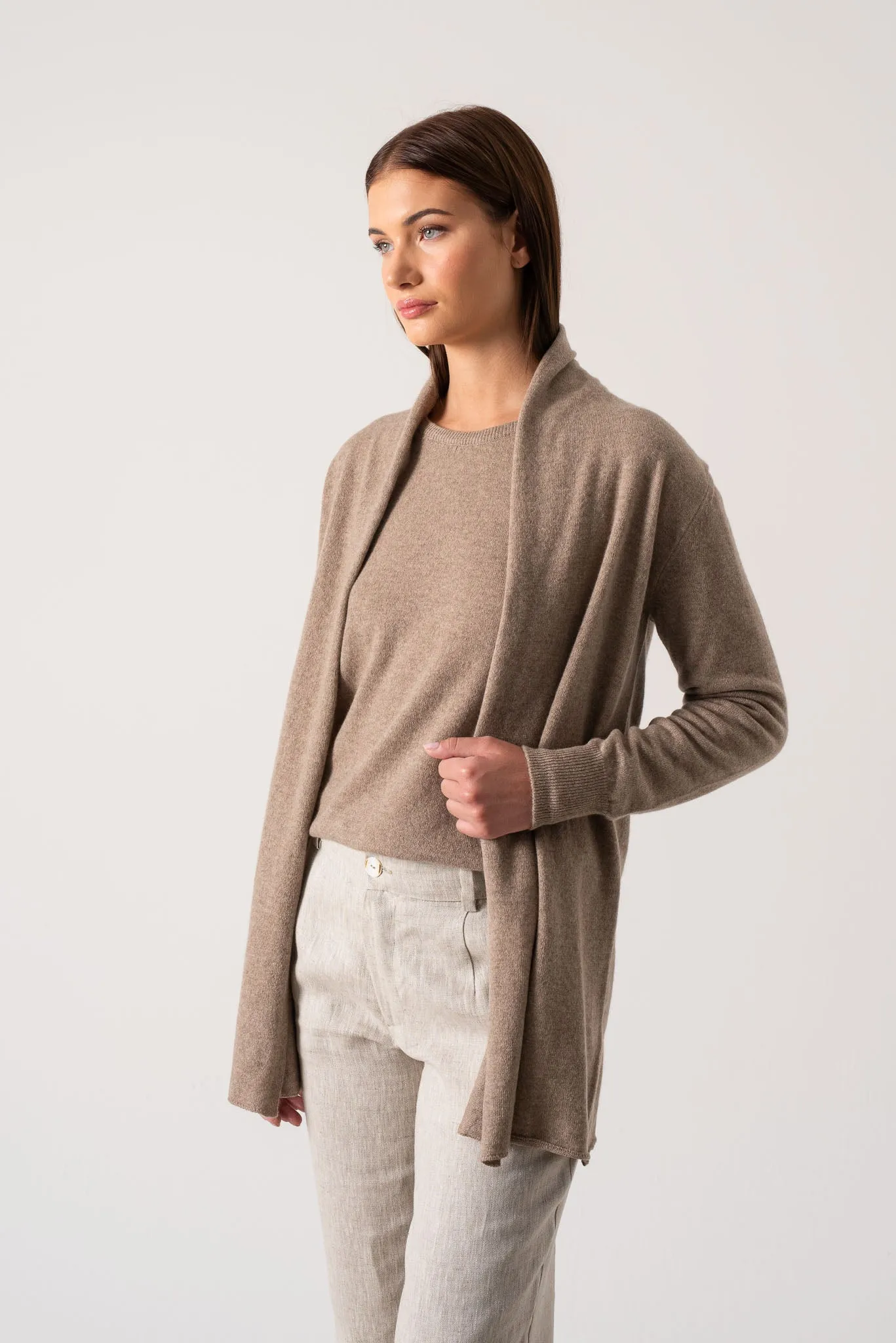 Aurea 100% Cashmere Cardigan Taupe