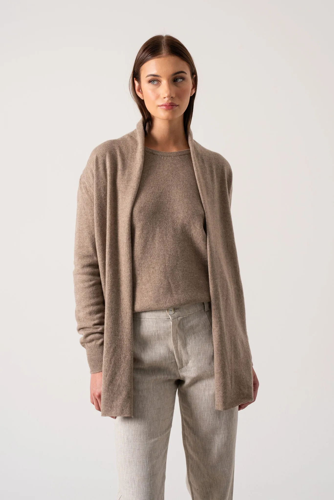 Aurea 100% Cashmere Cardigan Taupe