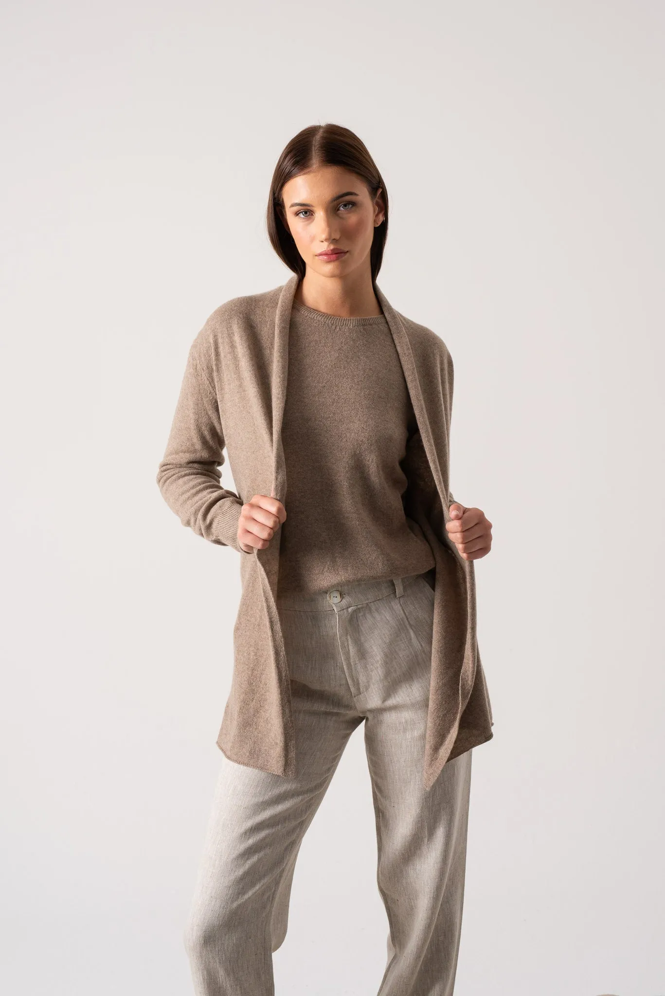 Aurea 100% Cashmere Cardigan Taupe