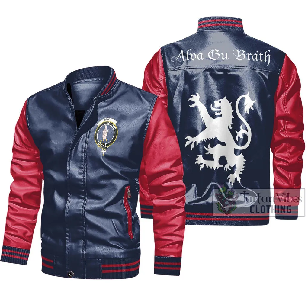 Boyd Family Crest Leather Bomber Jacket Lion Rampant Alba Gu Brath Style