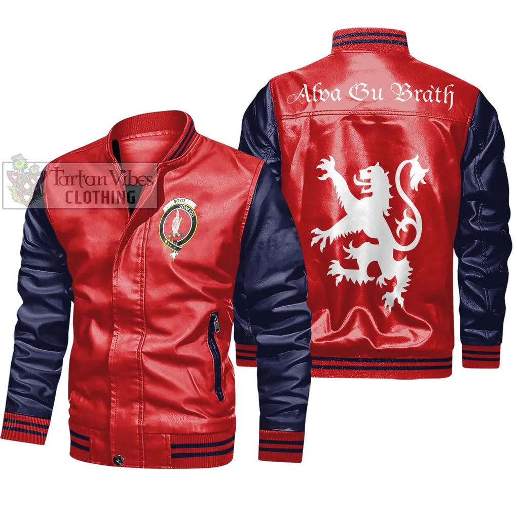 Boyd Family Crest Leather Bomber Jacket Lion Rampant Alba Gu Brath Style