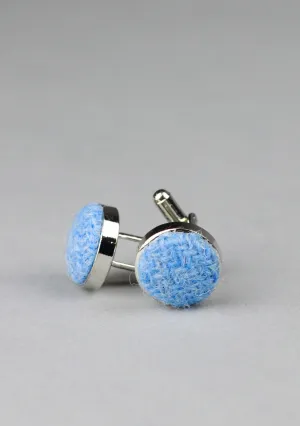 Bright Blue Harris Tweed Cufflinks