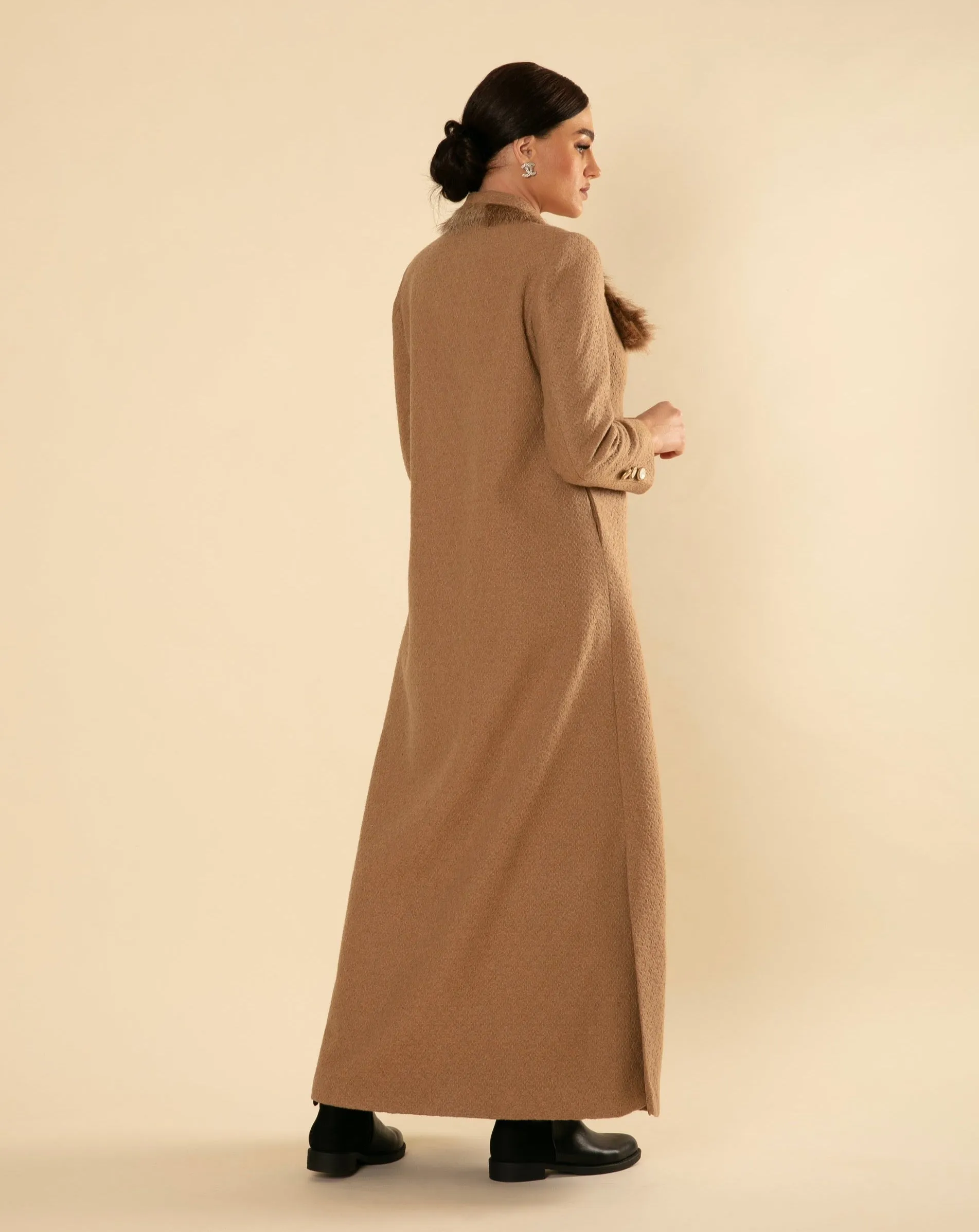 CAMEL CLASSY COAT WITH FUR COLLAR