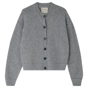 Cashmere Boxy Crew Cardigan in Mid Grey