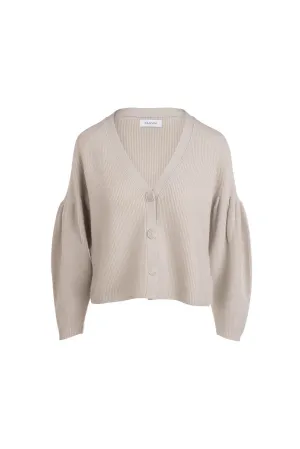 Cashmere Cardigan with Pleated Sleeves, Frost Gray