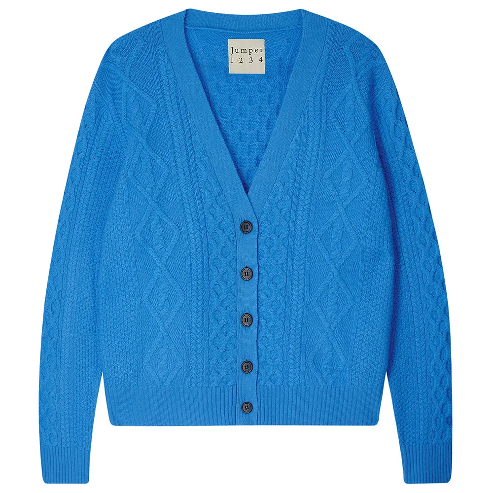 Cashmere Wool Aran Cardigan in Sky