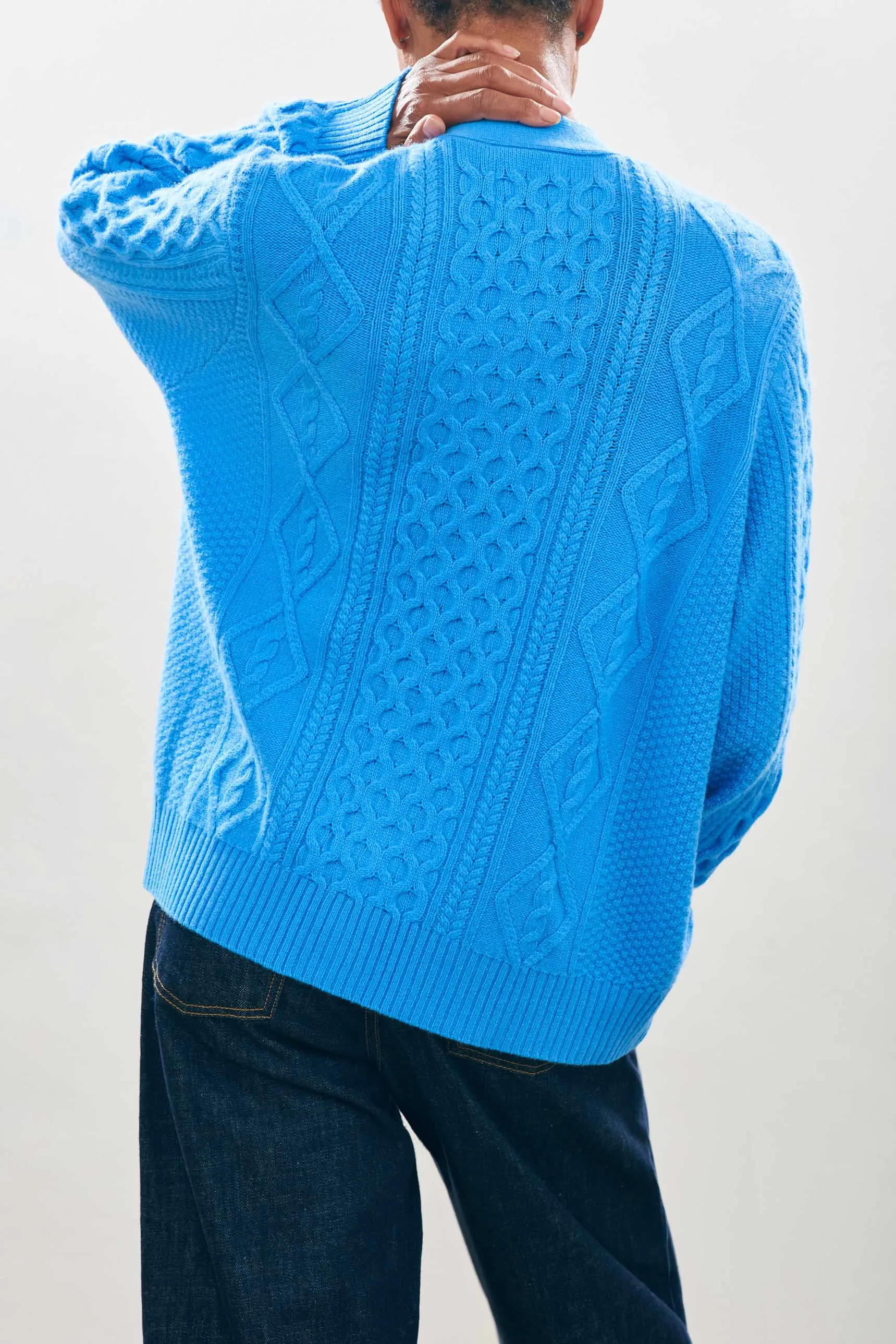 Cashmere Wool Aran Cardigan in Sky