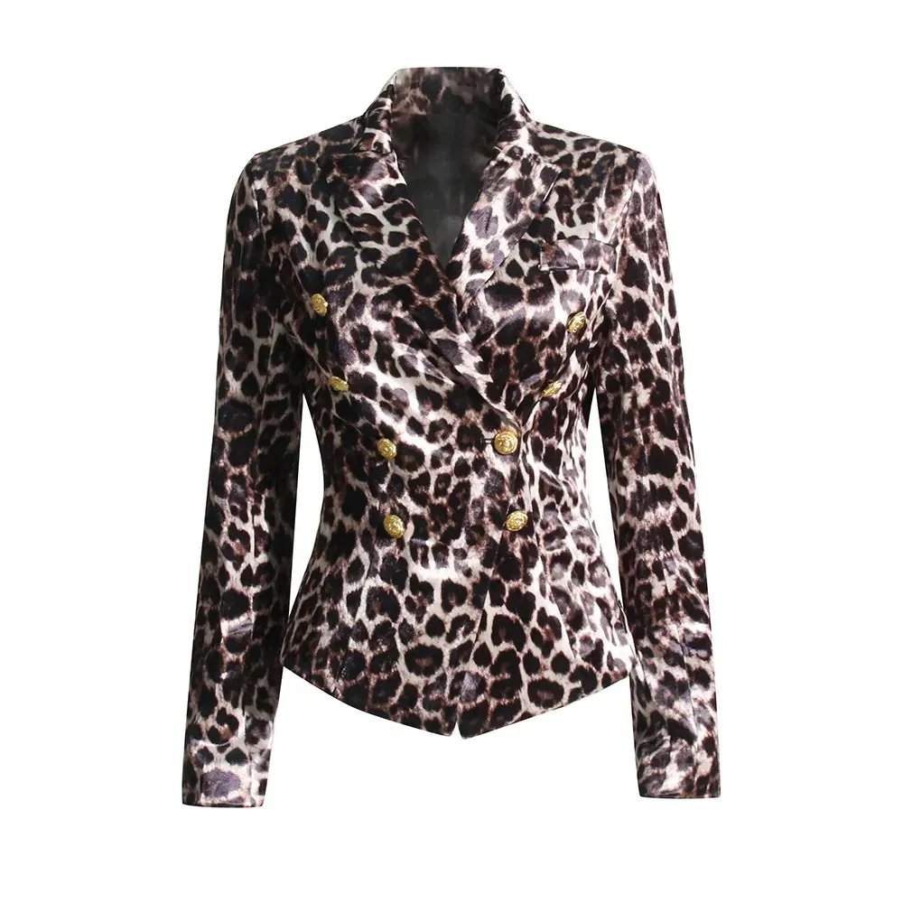 Colorblock Leopard Print Casual Blazers For Women Notched Collar Long Sleeve Patchwork Button Blazer Female Fashion