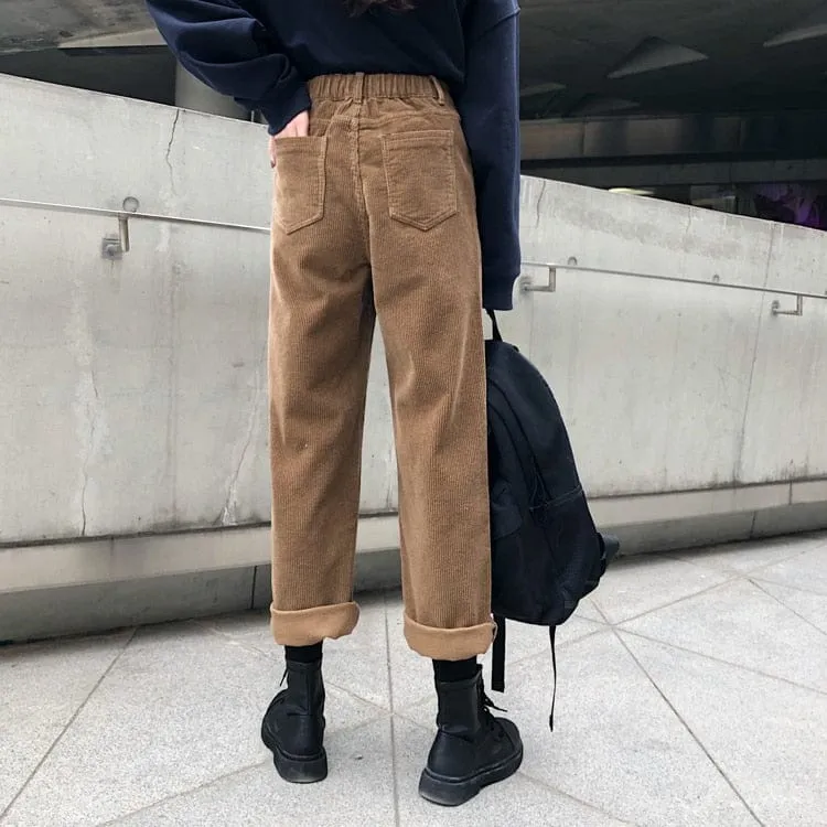 Corduroy High Waist Pleated Pants