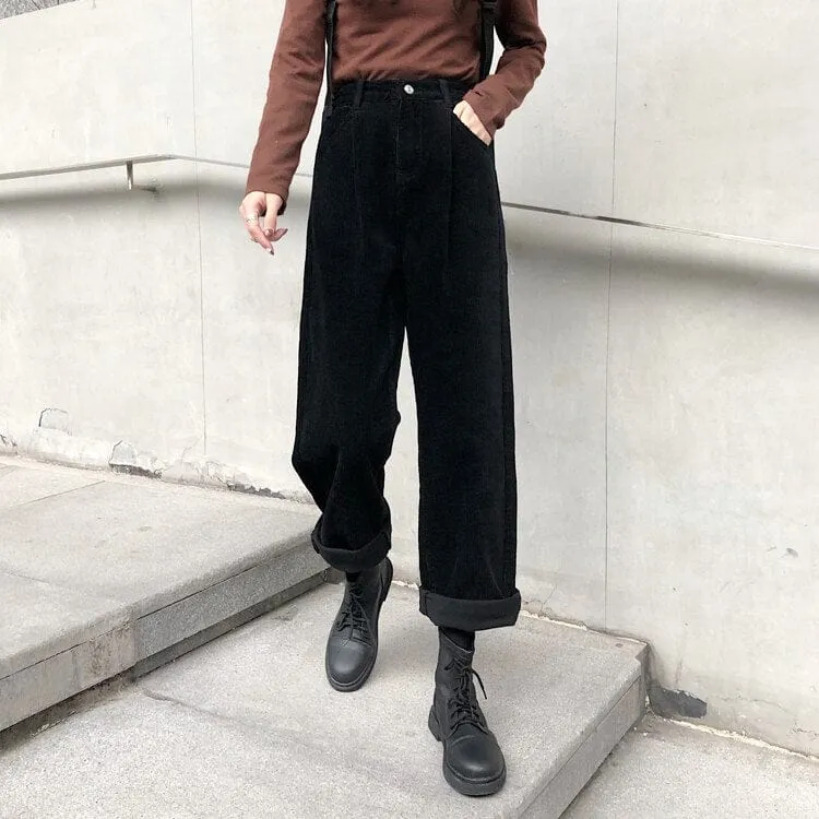 Corduroy High Waist Pleated Pants