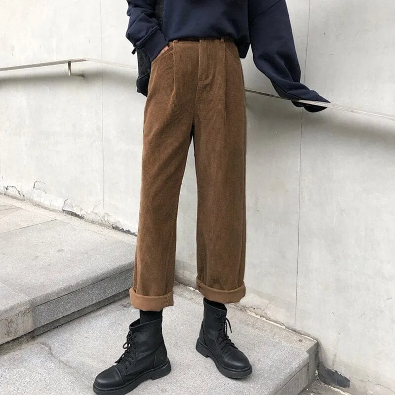 Corduroy High Waist Pleated Pants