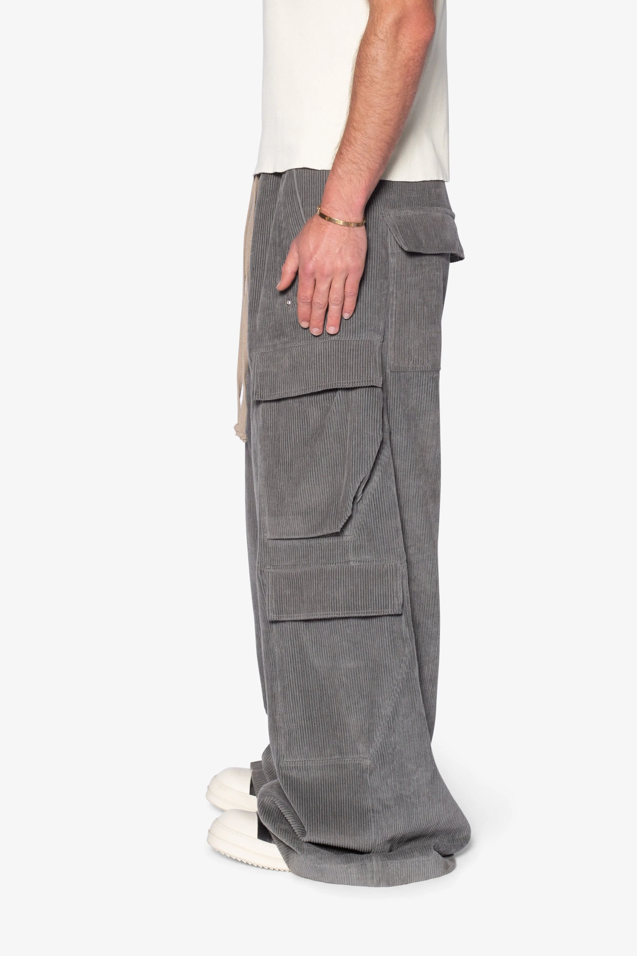 Corduroy Rave Double Cargo Pants - Grey