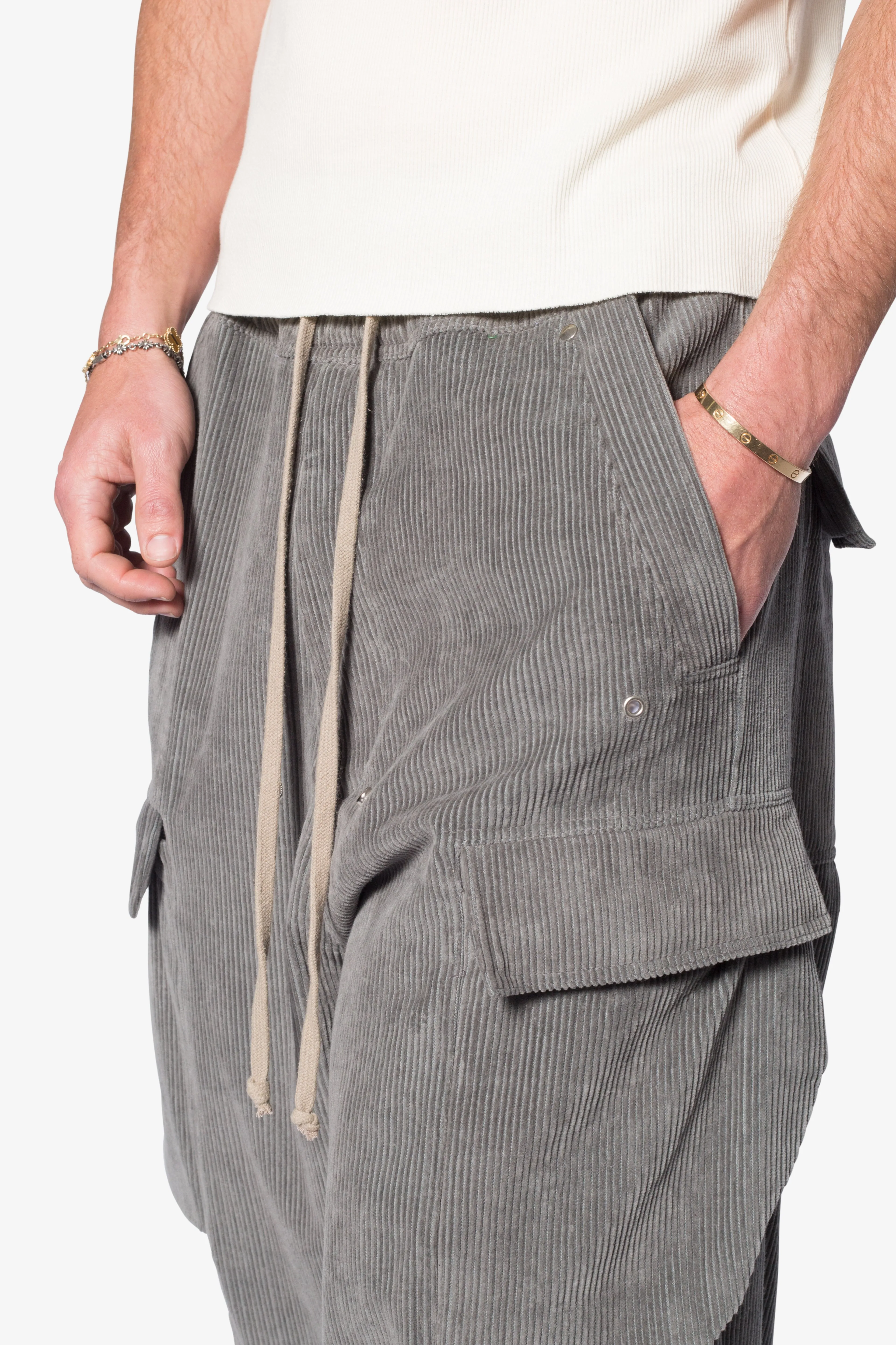 Corduroy Rave Double Cargo Pants - Grey