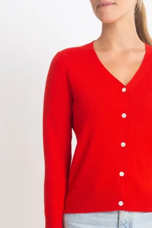 Cotton   Cashmere Superfine V Cardigan in Red