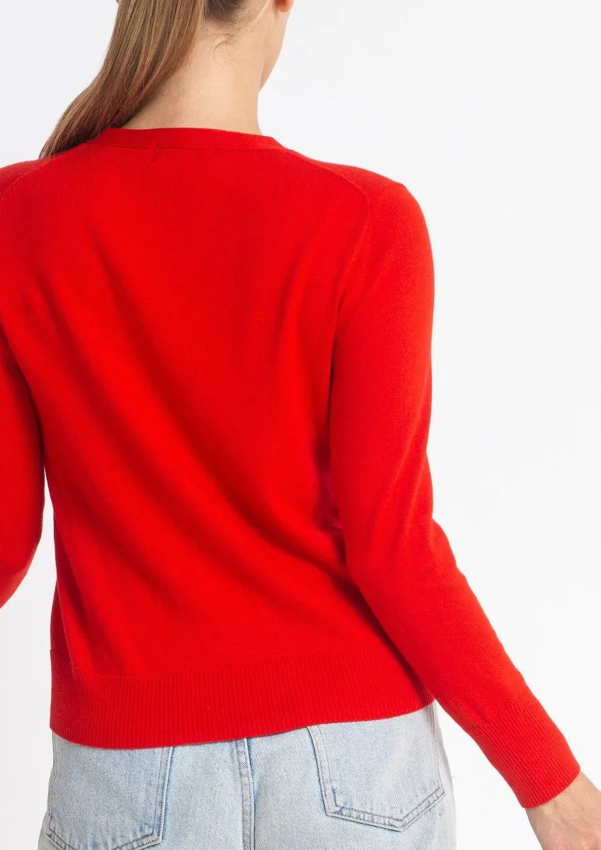 Cotton   Cashmere Superfine V Cardigan in Red