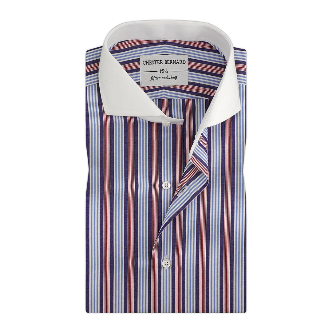 Denim Maroon Formal Shirt With Light Blue Stripes OL-198