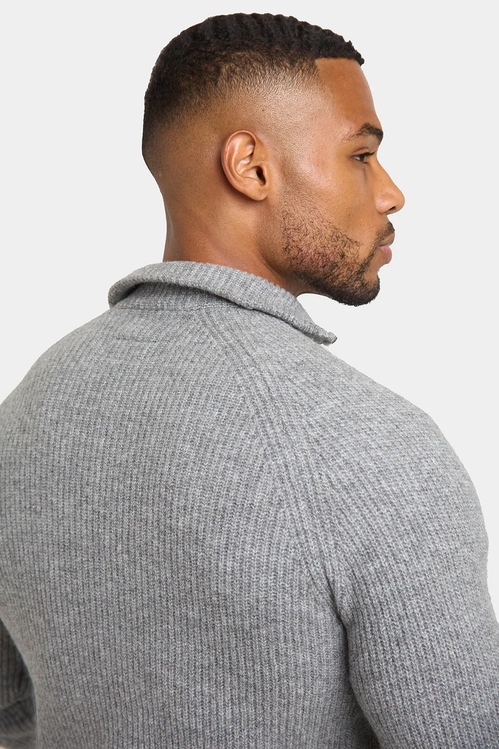 Fisherman Rib Quarter Zip in Soft Grey