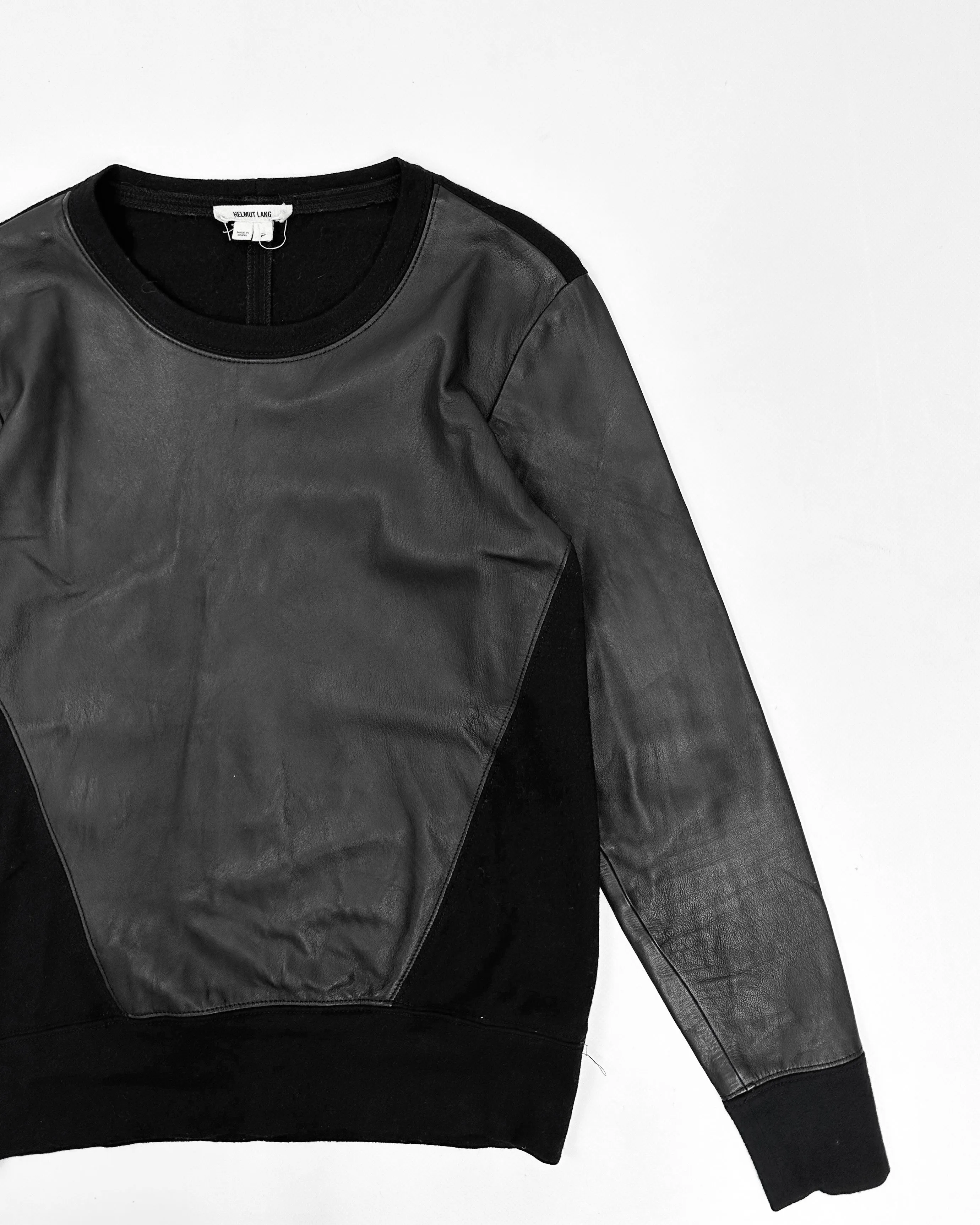 Helmut Lang Leather   Wool Black Crewneck 2000's