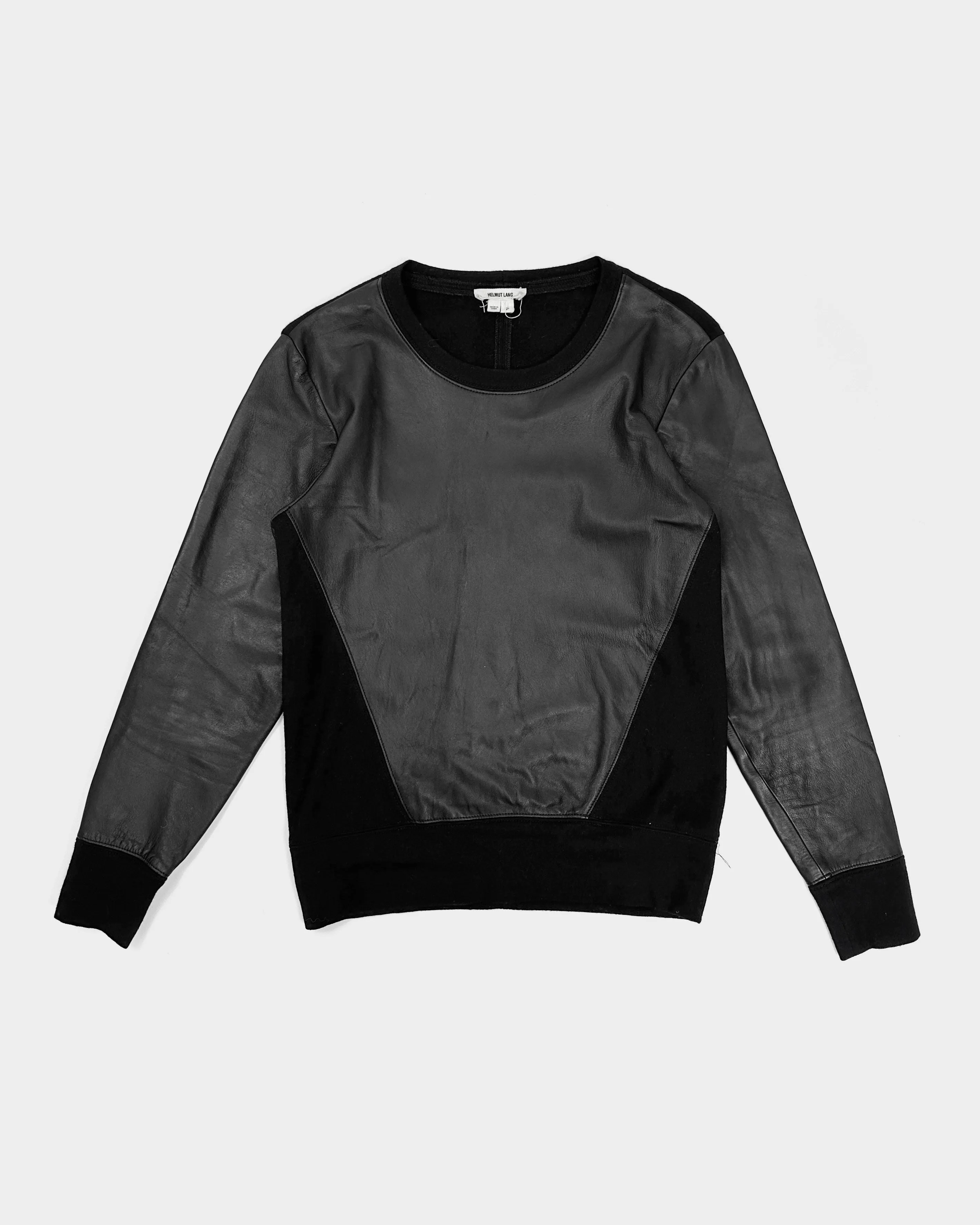 Helmut Lang Leather   Wool Black Crewneck 2000's