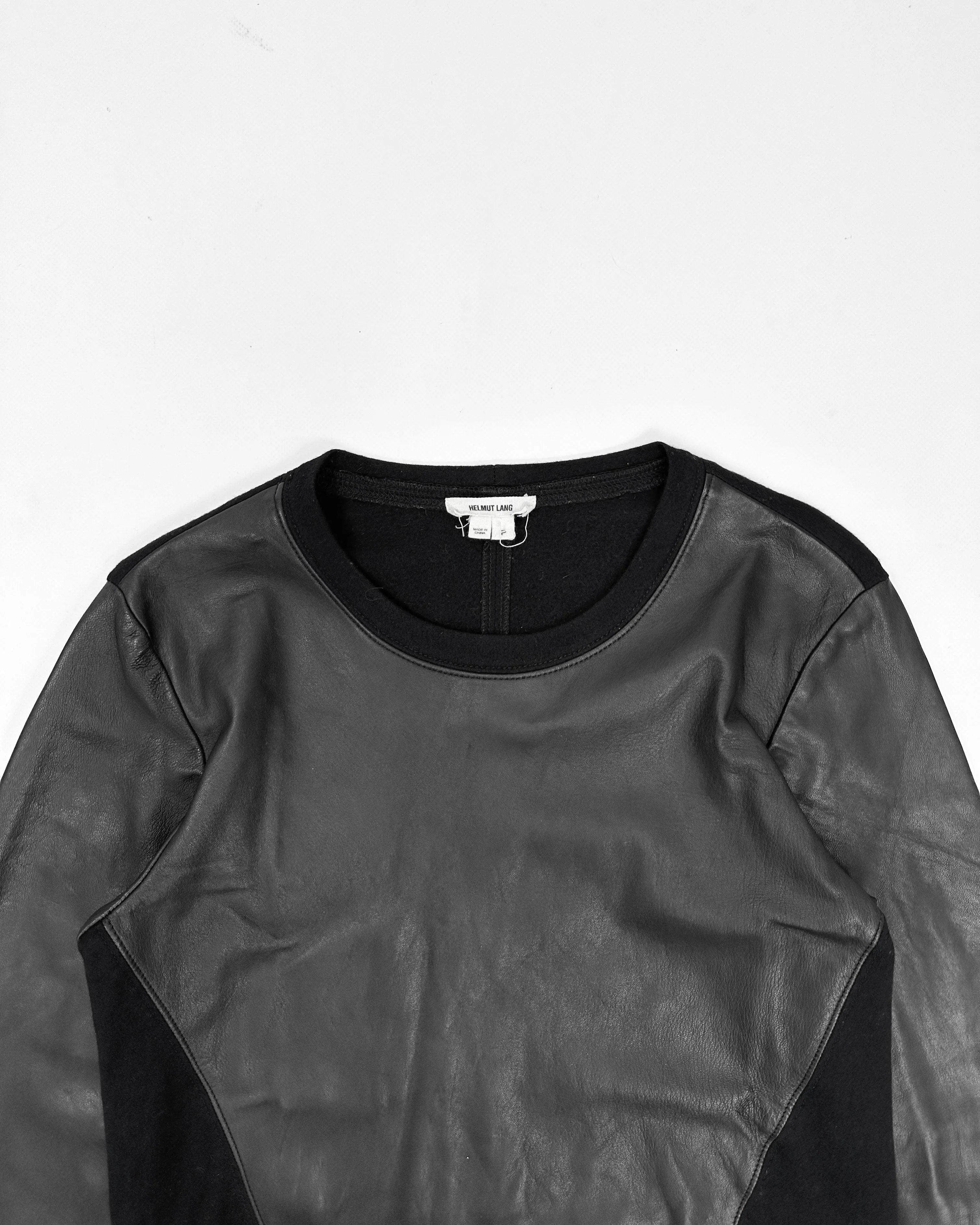 Helmut Lang Leather   Wool Black Crewneck 2000's