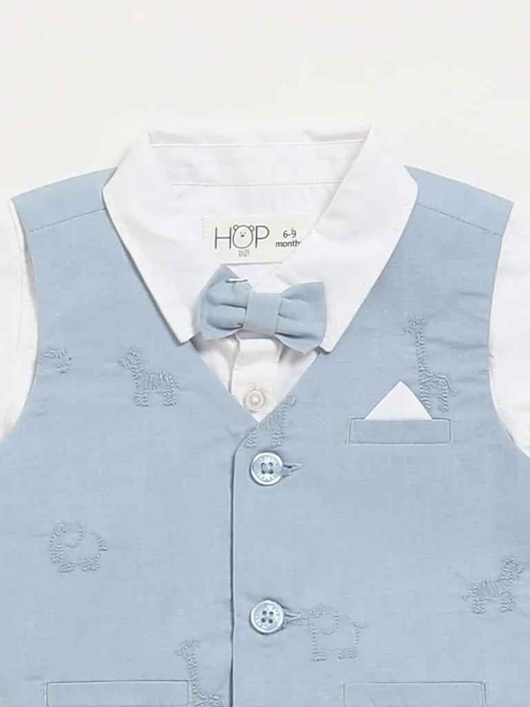 HOP Baby Blue Shirt, Shorts, Waistcoat & Bow Set