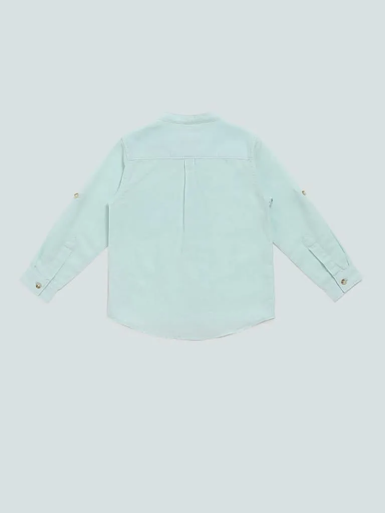 HOP Kids Solid Sky Blue Relaxed Fit Shirt