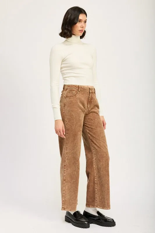 Hot Girl Distressed Corduroy Pants In Camel