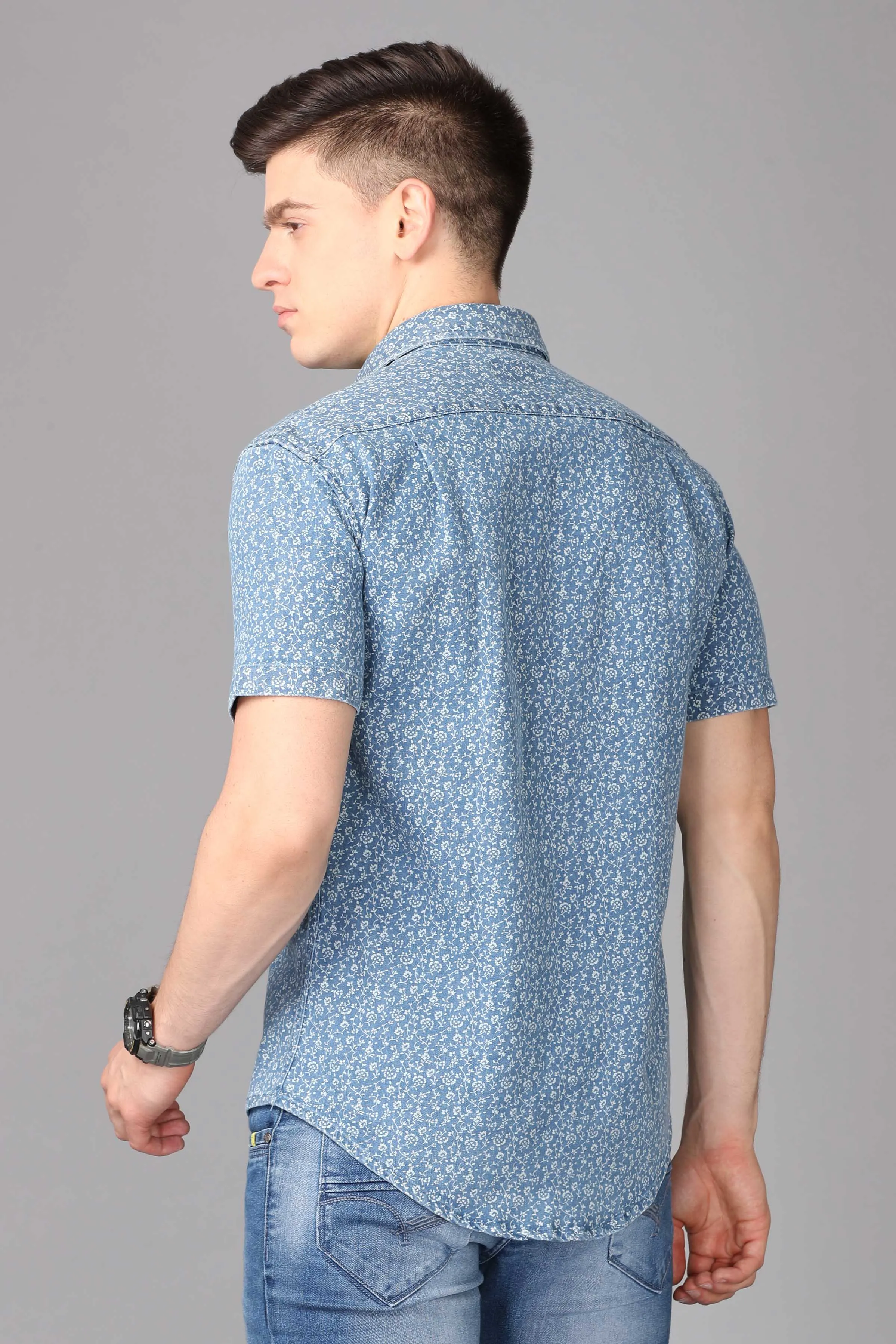 KEF Signature Collection Print Denim Shirt