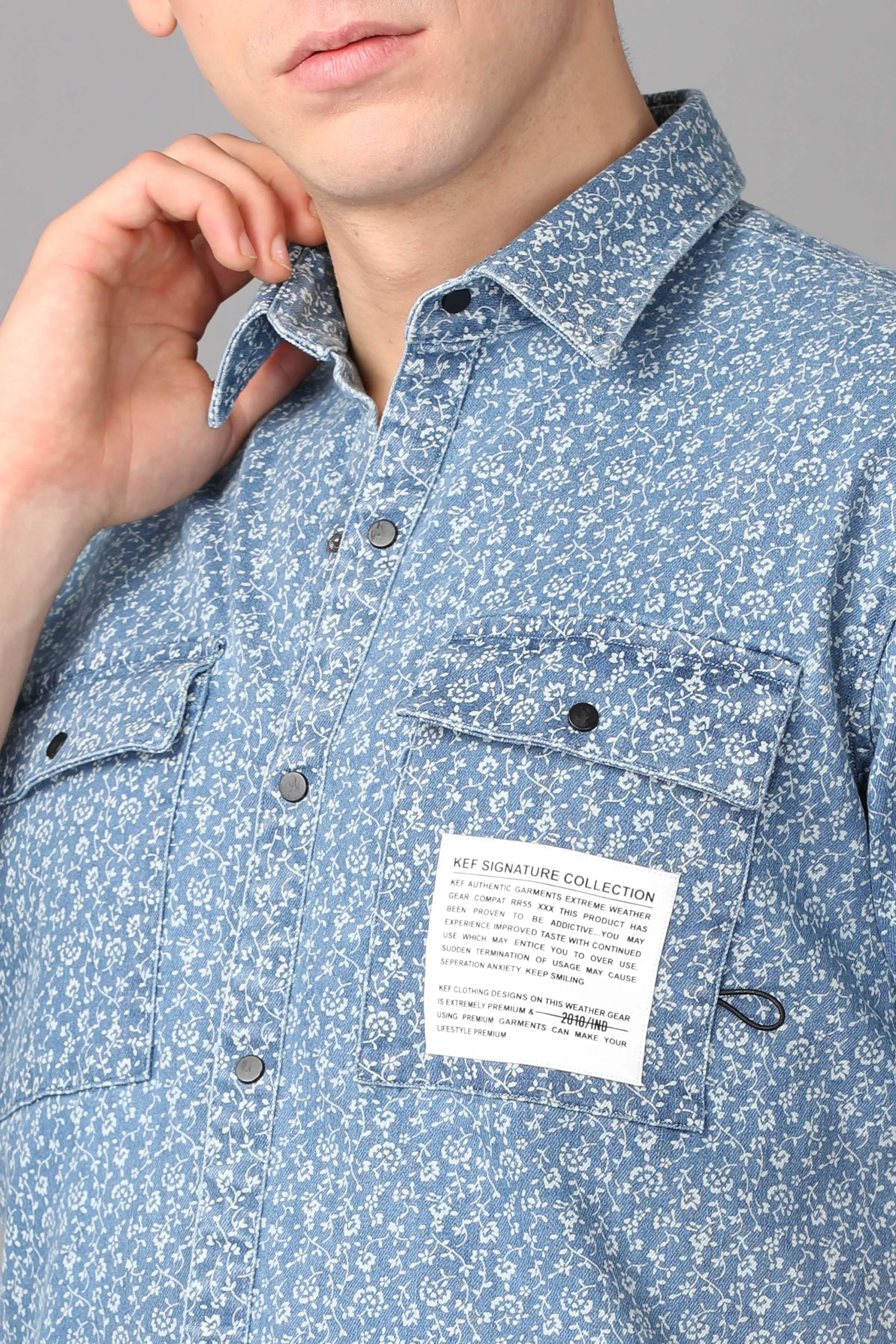 KEF Signature Collection Print Denim Shirt