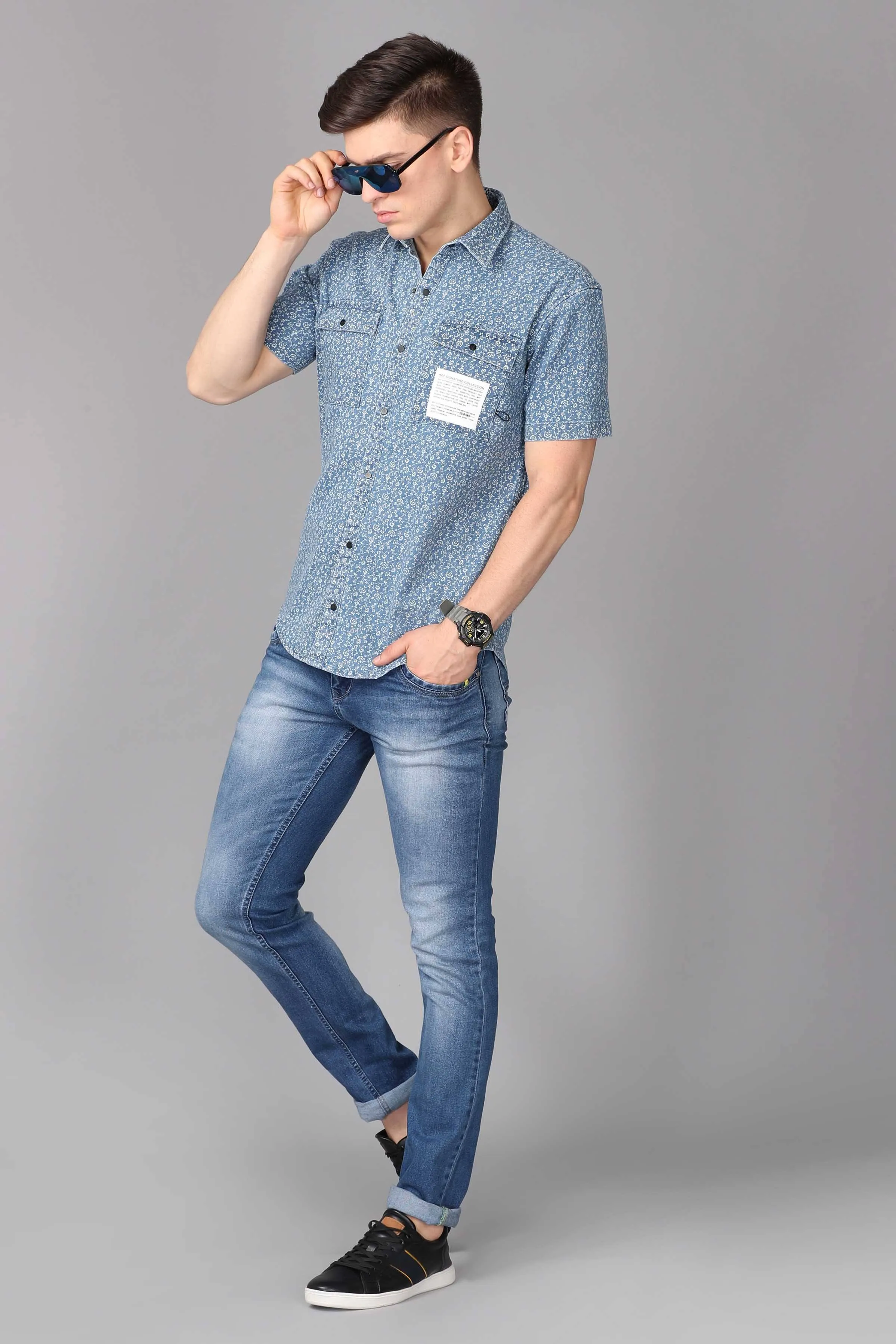 KEF Signature Collection Print Denim Shirt