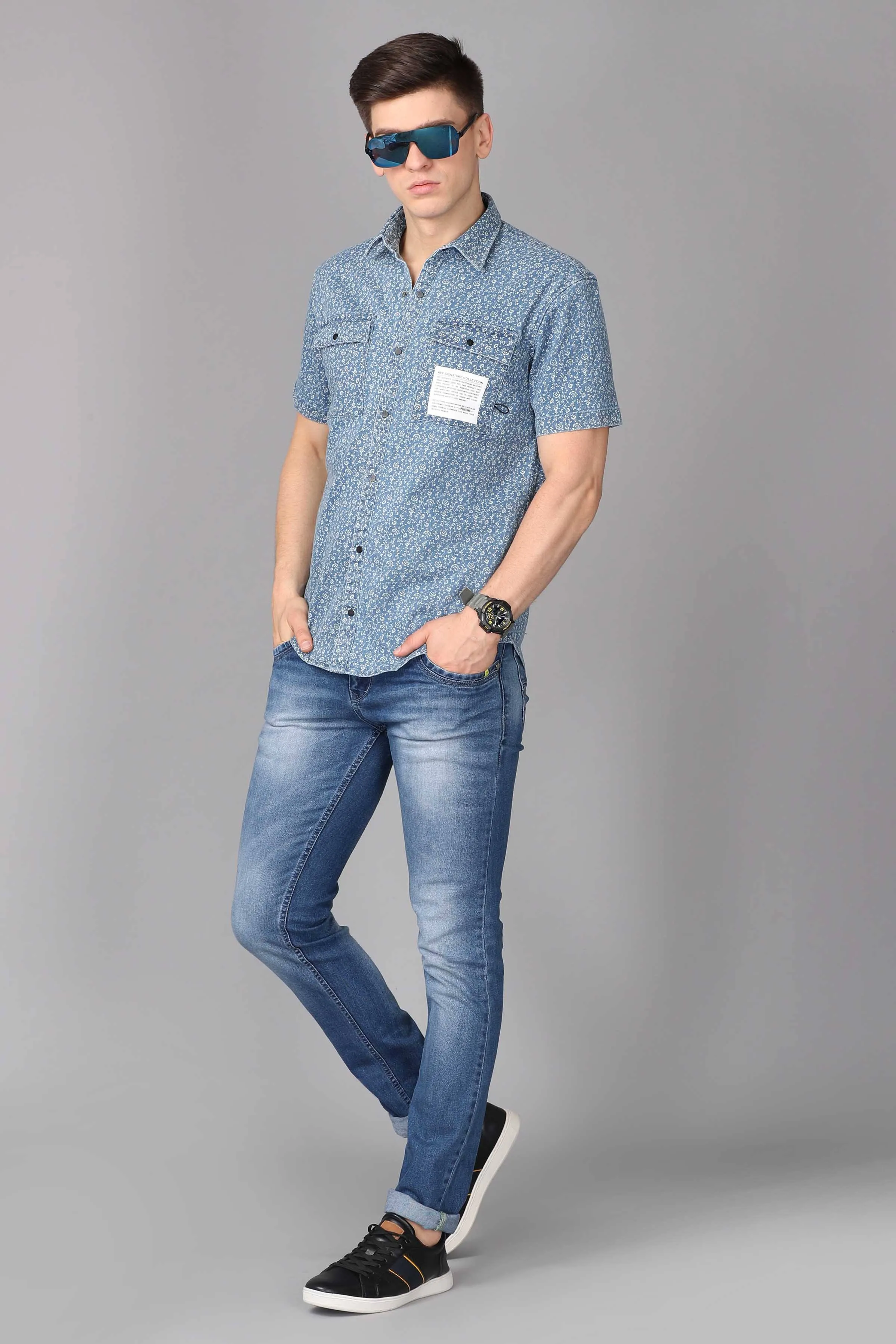 KEF Signature Collection Print Denim Shirt