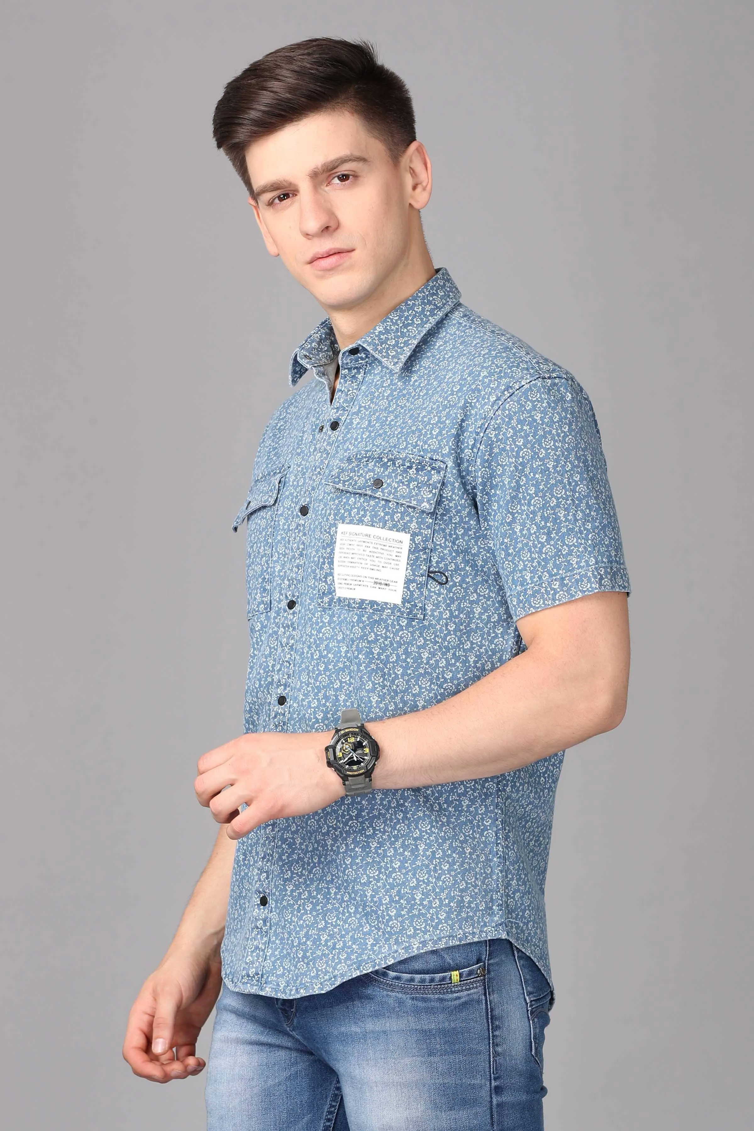 KEF Signature Collection Print Denim Shirt