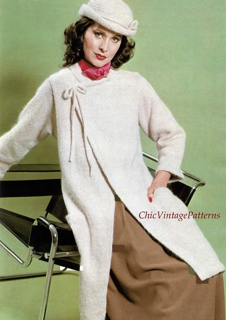 Knitted Coat and Crochet Hat Pattern, Retro PDF Knitting Pattern