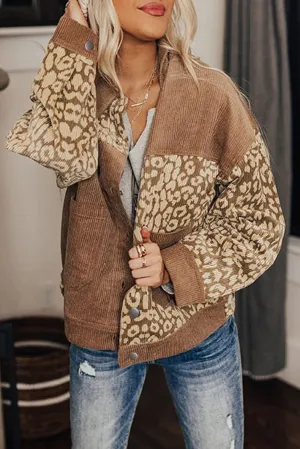 Leopard Print Corduroy Long Sleeve Jacket