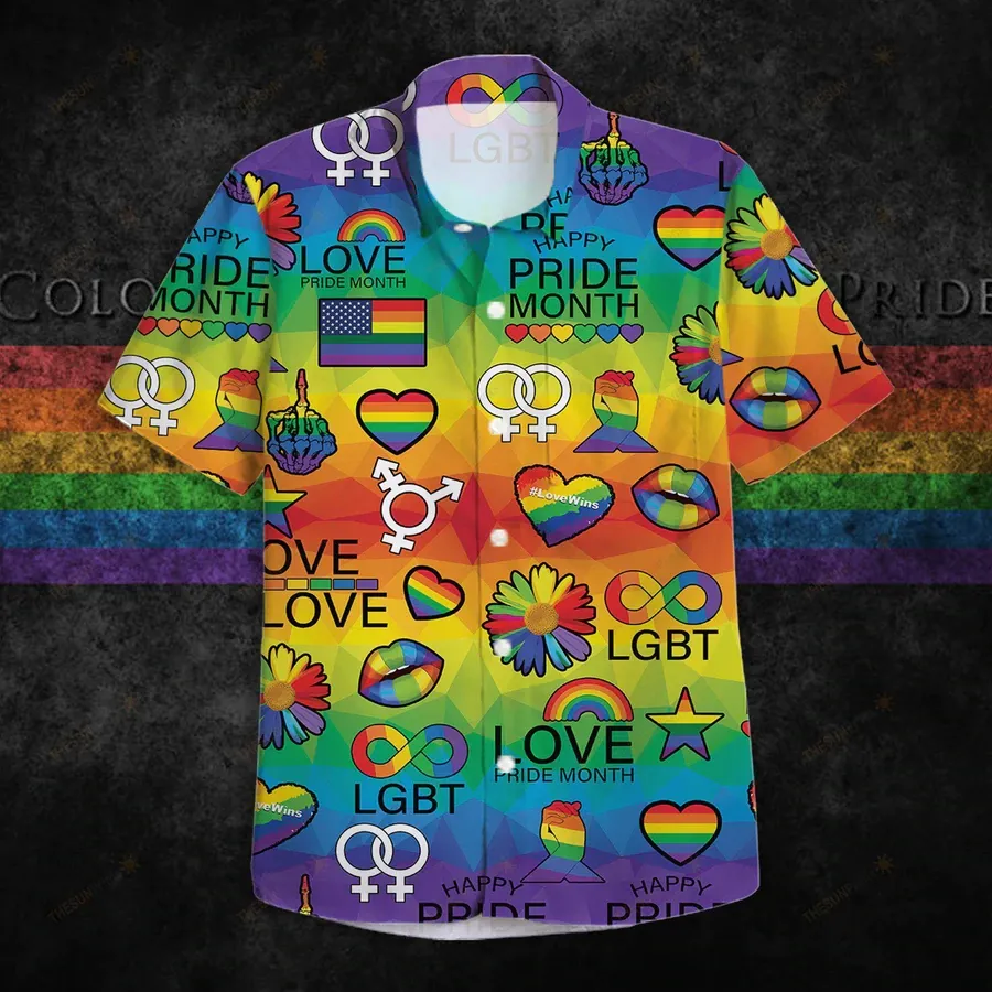 LGBT Aloha Hawaiian Shirts For Summer, Love Pride Month Colorful Rainbow LGBT Pattern Hawaiian Shirts