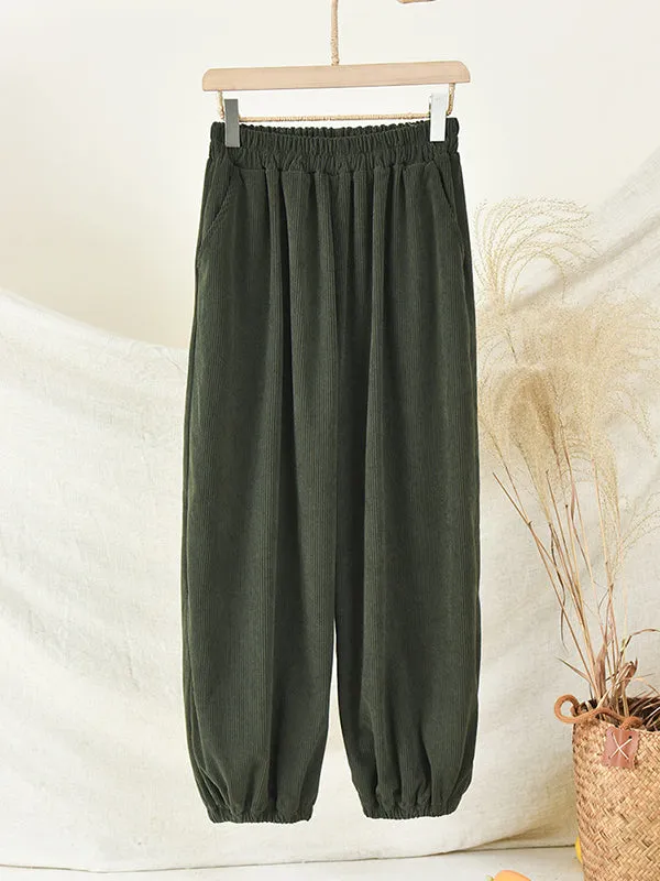 Loose Solid Color Corduroy Casual Ninth Pants Bottoms