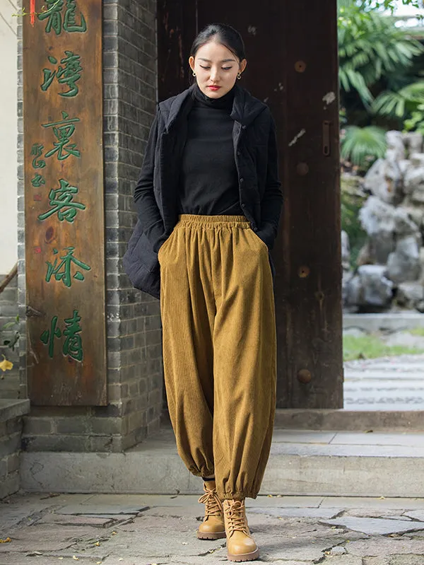 Loose Solid Color Corduroy Casual Ninth Pants Bottoms