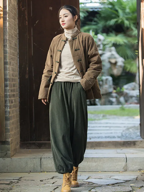 Loose Solid Color Corduroy Casual Ninth Pants Bottoms