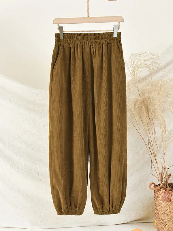 Loose Solid Color Corduroy Casual Ninth Pants Bottoms