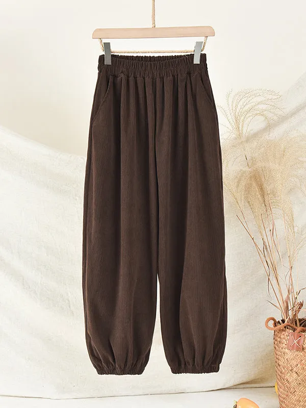 Loose Solid Color Corduroy Casual Ninth Pants Bottoms