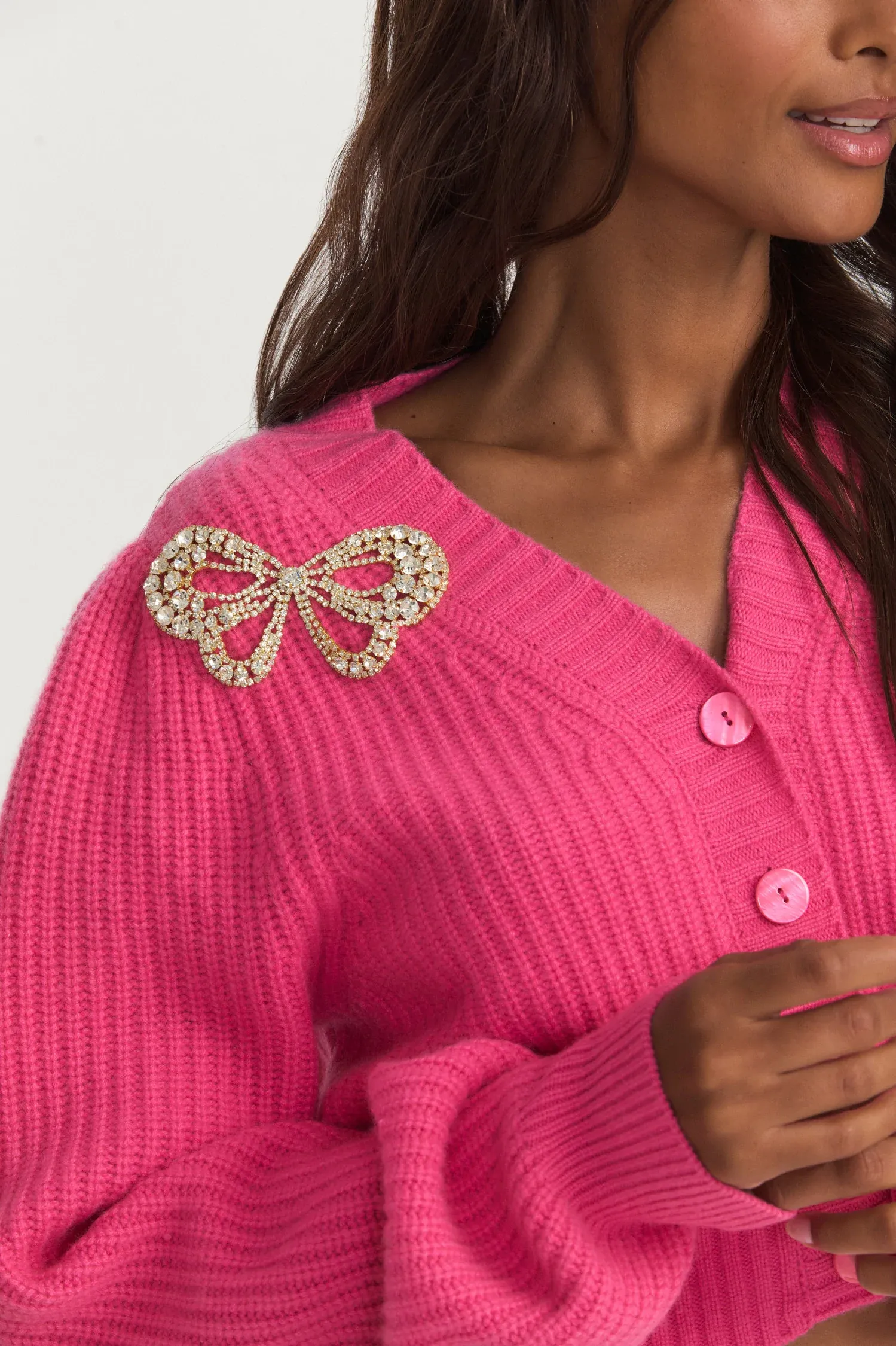 Love Shack Fancy - Larsa Crop Cardigan in Spotlight Pink