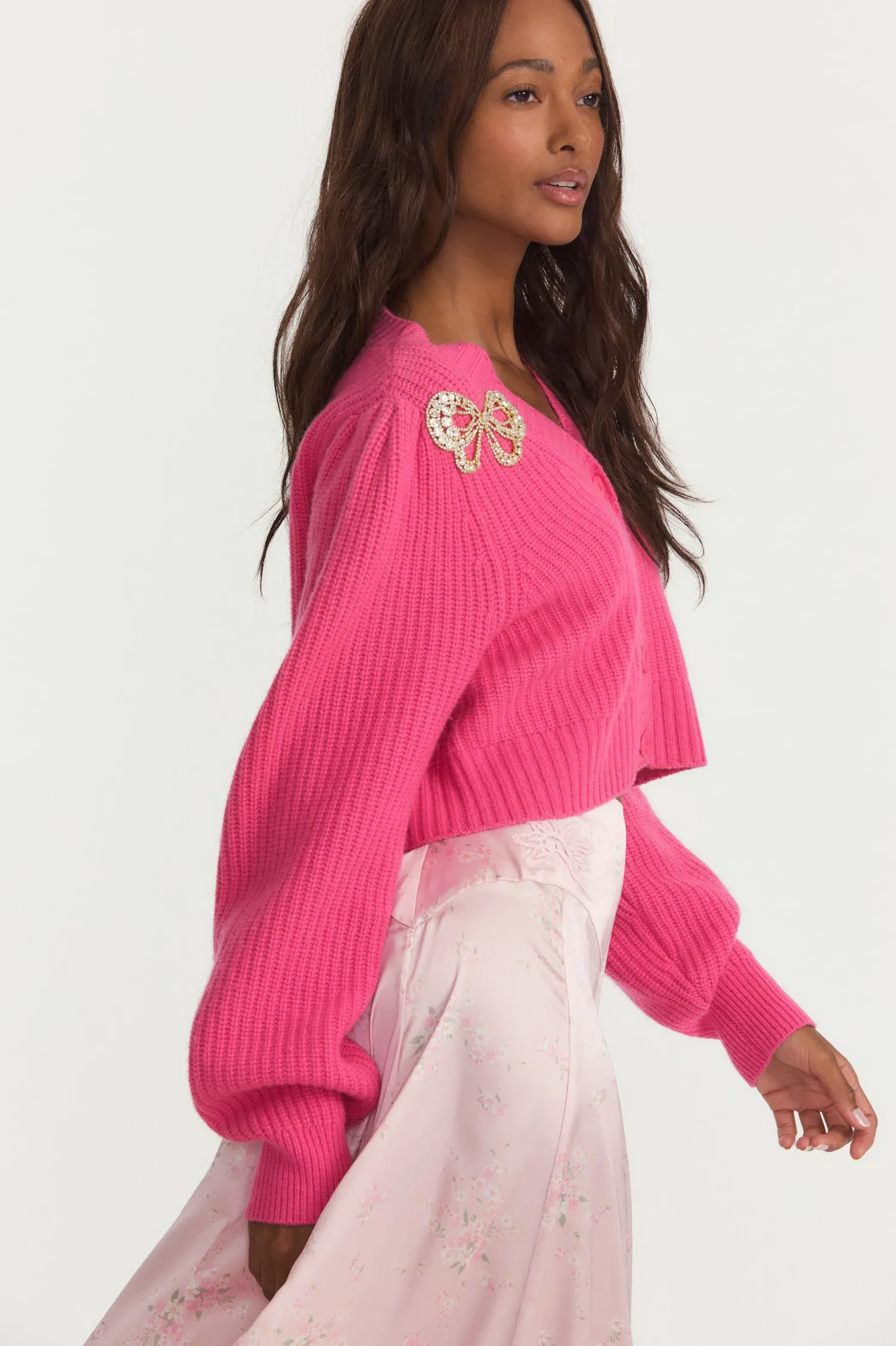 Love Shack Fancy - Larsa Crop Cardigan in Spotlight Pink