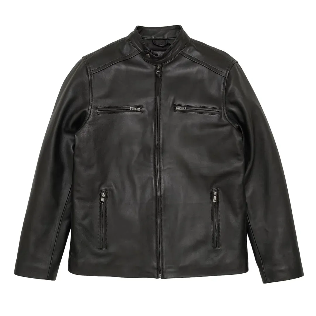 Mens Black Thompson Leather Moto Jacket