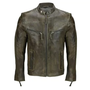 Men's Cafe Racer Biker Club Blackish Distressed 100% cowhide Leather Jacket