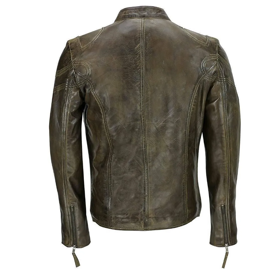 Men's Cafe Racer Biker Club Blackish Distressed 100% cowhide Leather Jacket