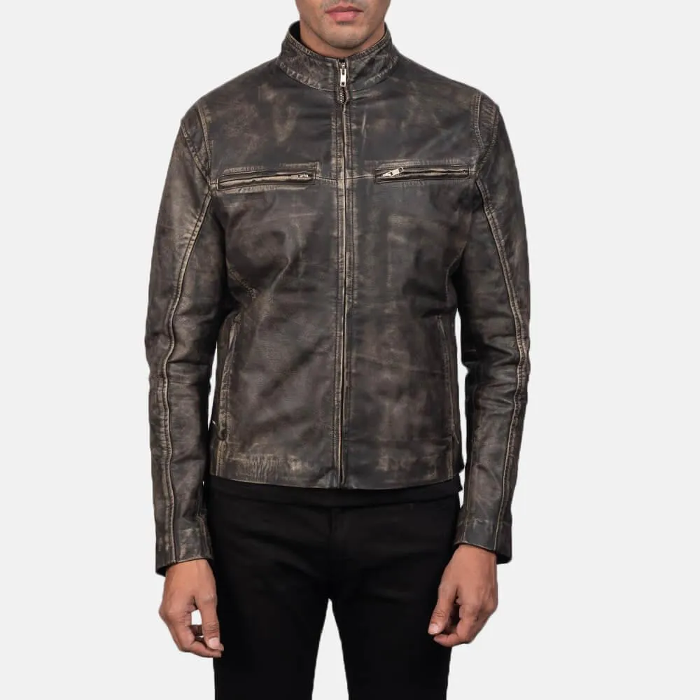 Mens Distressed Brown Biker Leather Jacket