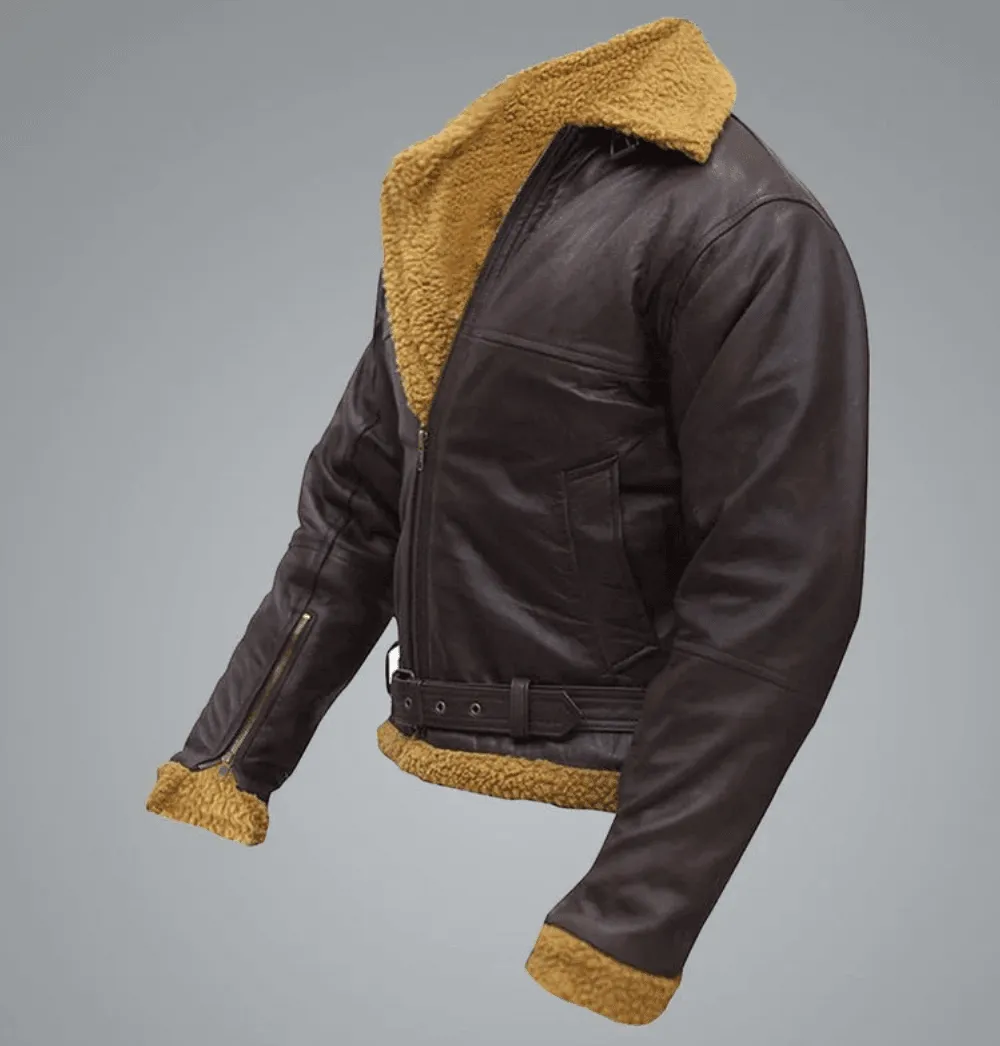 Mens Flying Aviator Sheepskin Brown Shearling Jacket