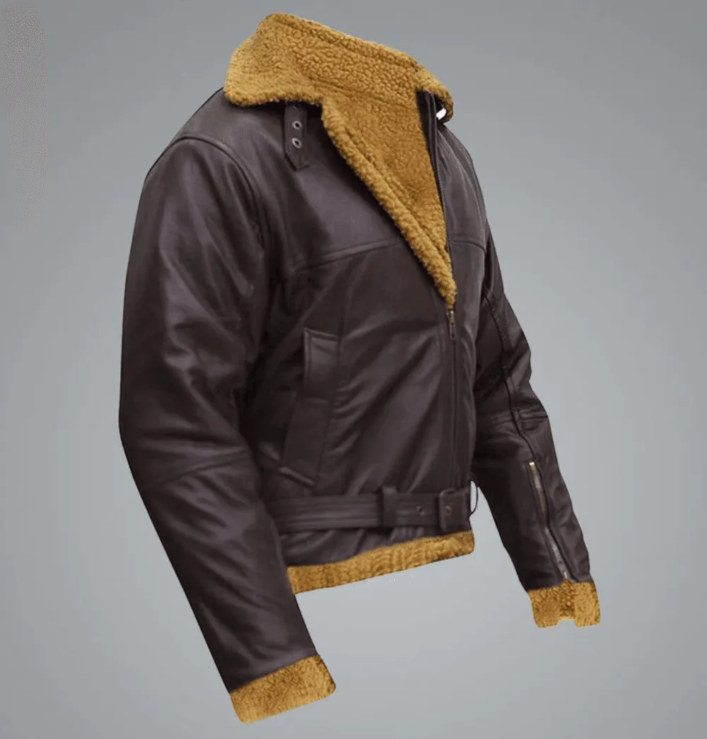 Mens Flying Aviator Sheepskin Brown Shearling Jacket