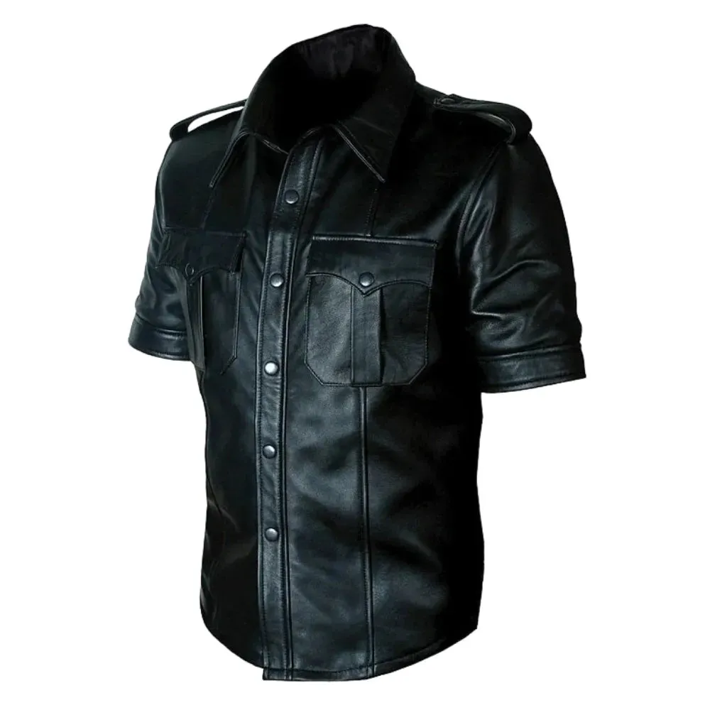 Mens Leather Police Uniform Shirt