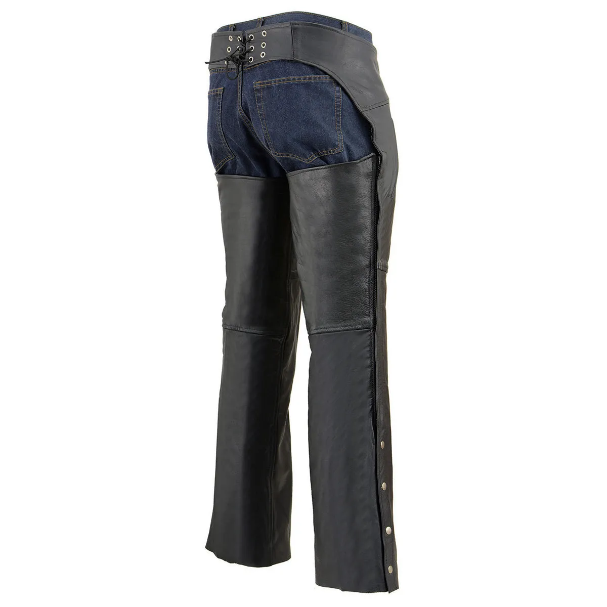 Milwaukee Leather Chaps for Men's Black Leather Dual Side Thigh Zipper Close Pockets Motorcycle Rider Chap- LKM5782